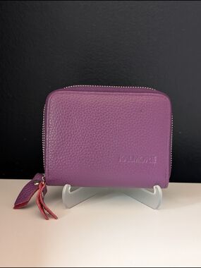 Kalmore Purple Double-Zippered RFID-Blocking Pebbled Leather Wallet